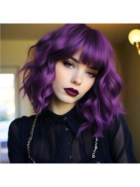 American Girl Purple Wavy Bob with Fringe